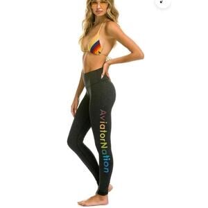 Nwt! AVIATOR NATION Rainbow leggings Heather's Frey Side Spellout Logo Comfort M